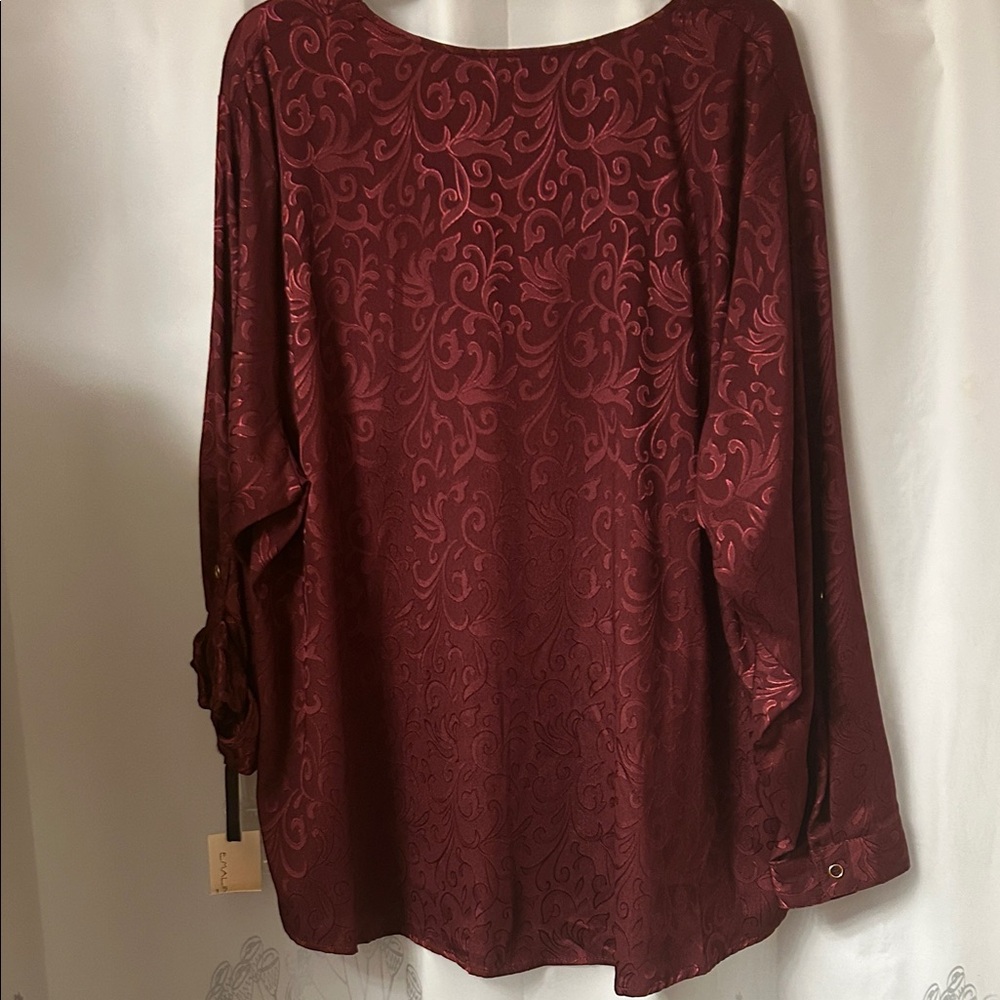 Emaline woman new polyester Burgundy Patterned Blouse with‎ Zip Detail. Size 2x - Picture 9 of 14